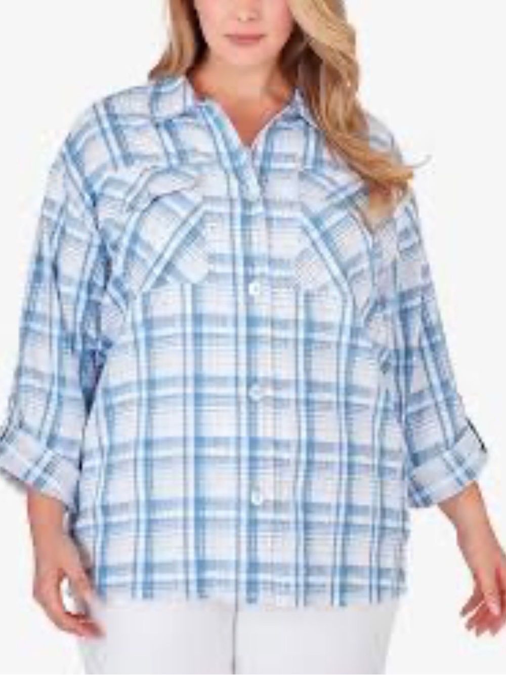 Ruby Rd. Blue and White Plaid Button-Down Shirt